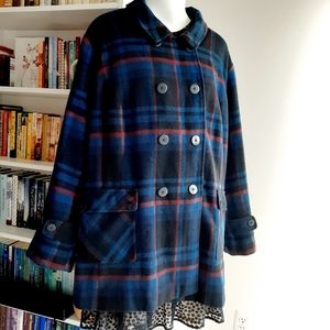 Woman Within plaid pattern wool blend coat